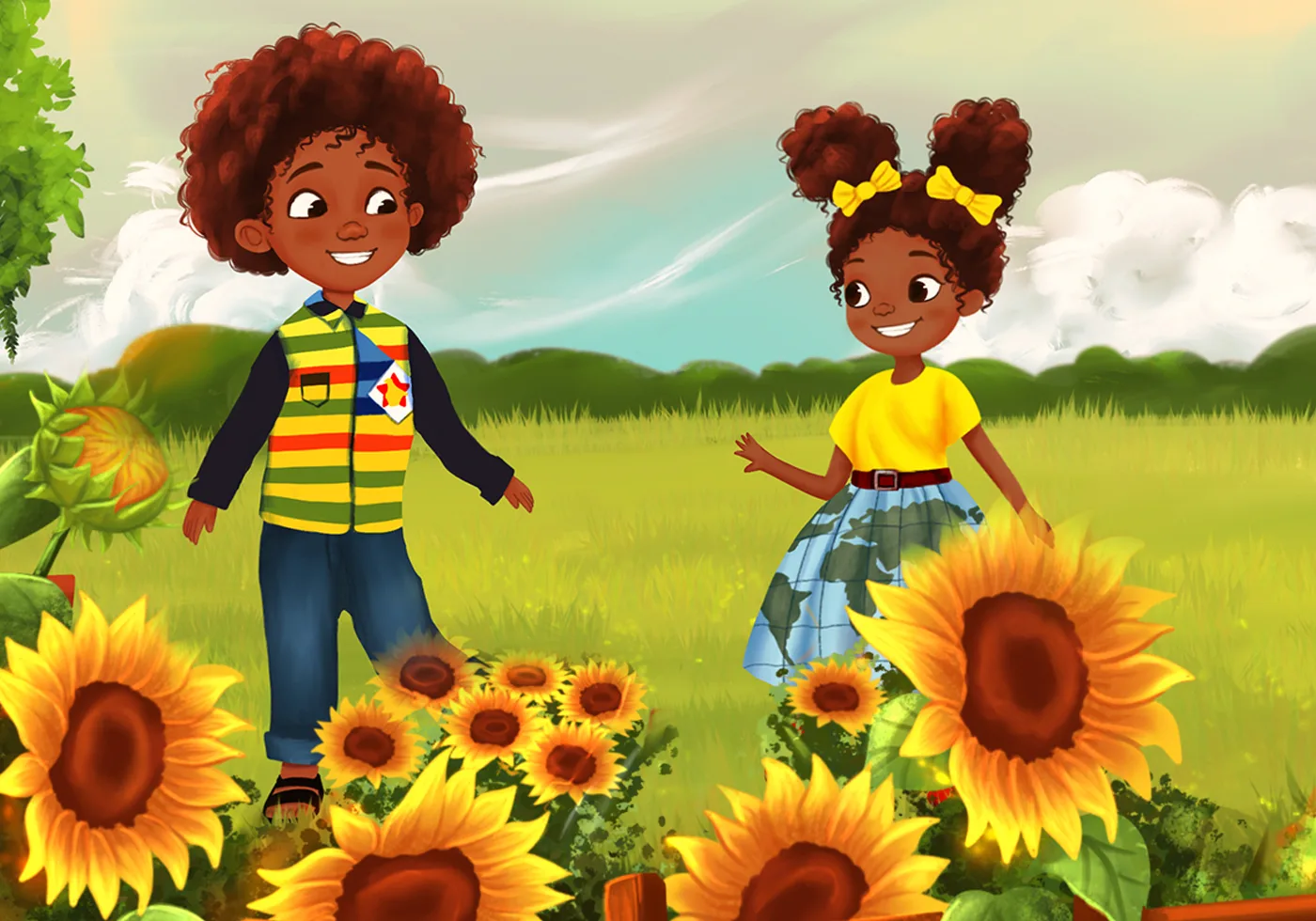 Sunflower field illustration