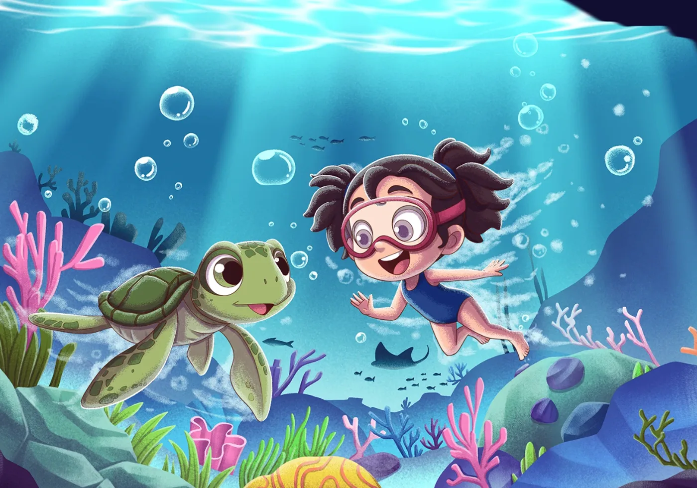 Underwater sea turtle illustration